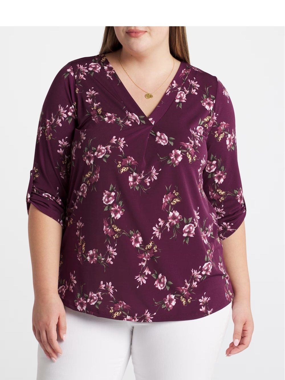 Beacon Plum Floral V-Neck Blouse